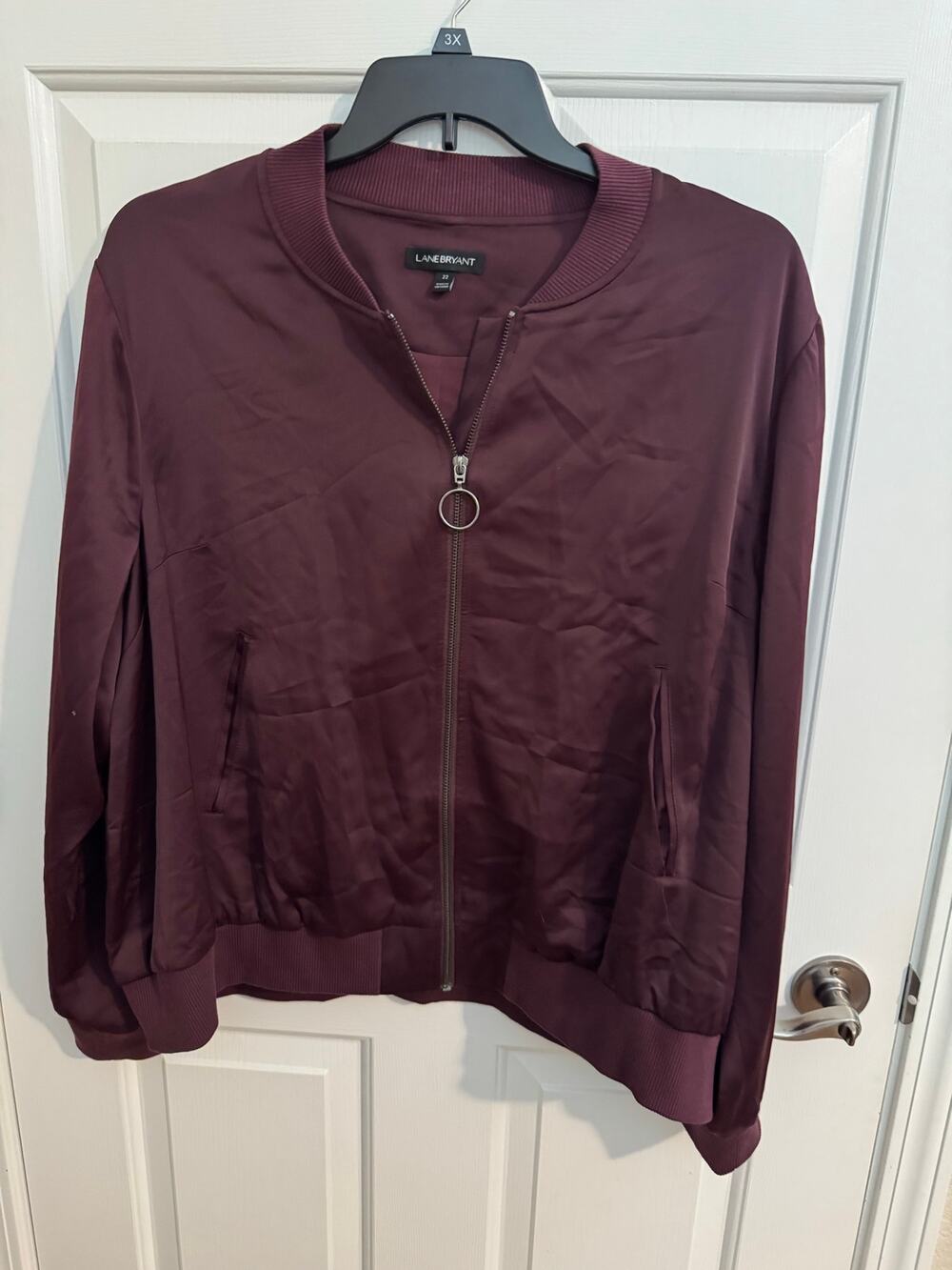 Lane Bryant New Satin Bomber Jacket Maroon Burgundy Wine Plus 22 3X